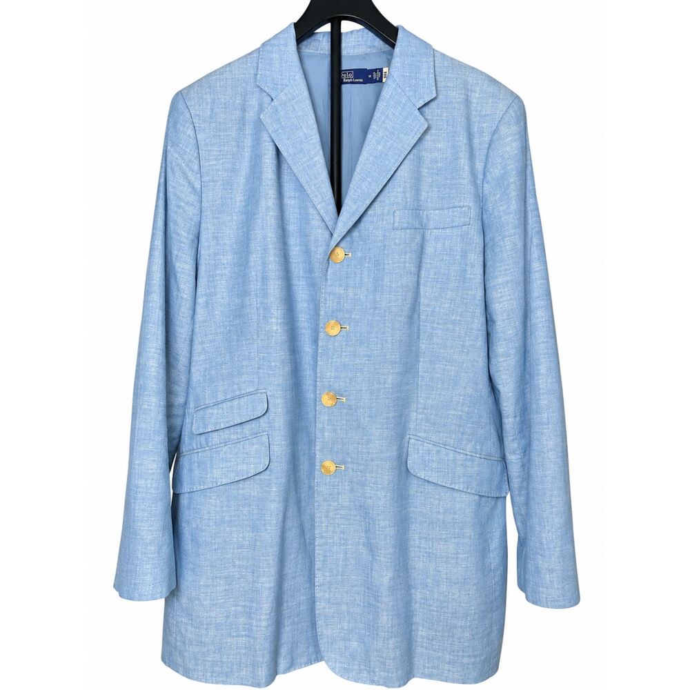 Polo Ralph Lauren Women’s 18 Blue Cotton Hacking Blazer Jacket Pick Stitch